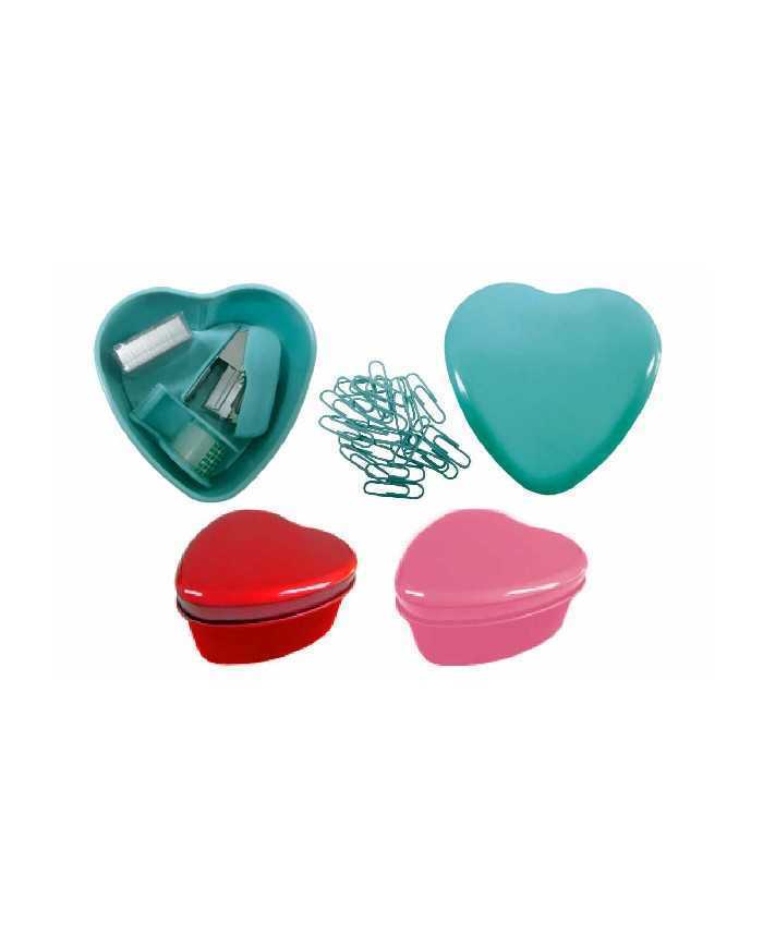 Set de escritorio corazon con tapa, emgrampador,grapas